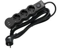 Удлинитель сетевой 5м 3 розетки 10А USB черный Космос (ПЭТ) 1/1
