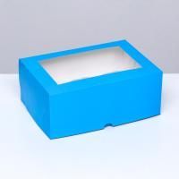 Коробка для капкейков/маффинов с окном 250х170х100мм на 6шт картон голубая 1/1