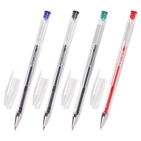 Набор гелевых ручек 4шт узел 0,5мм линия письма 0,35мм европодвес (син,чер,кр,зел) BRAUBERG Je 1/12